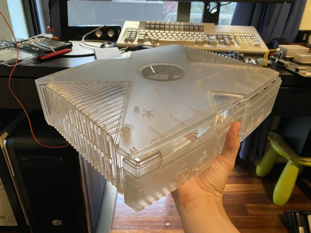 Crystal Xbox shell being held