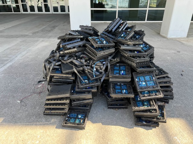 Pile of Daktronics LED panels