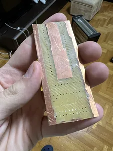 The PCB as it came out of the CNC and our scuffed post processing (top)